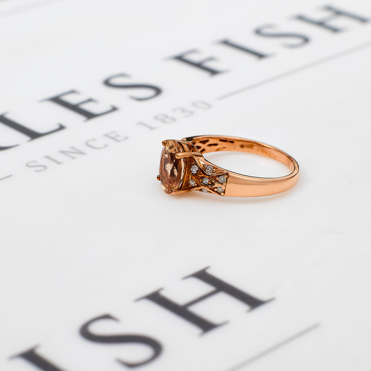Pre-Owned 9ct Rose Gold Oval Morganite & White Zircon Ring