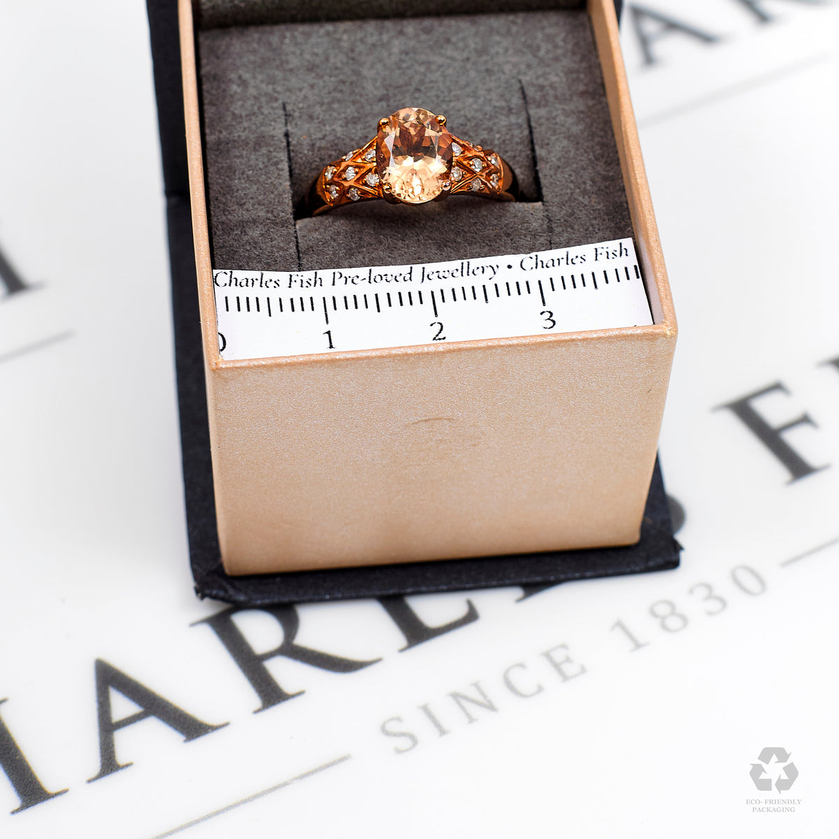 Pre-Owned 9ct Rose Gold Oval Morganite & White Zircon Ring