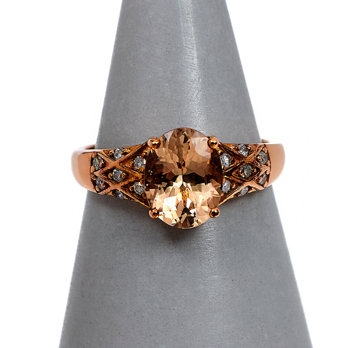 Pre-Owned 9ct Rose Gold Oval Morganite & White Zircon Ring