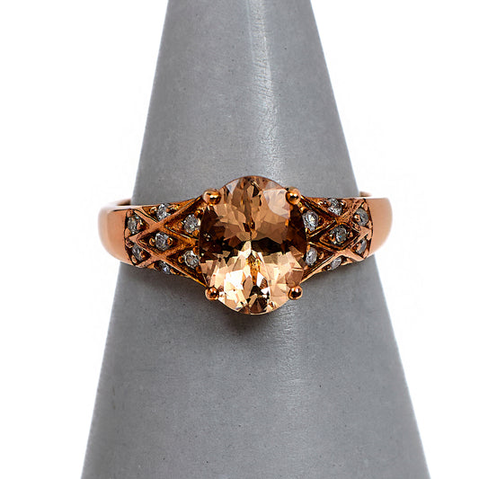 Pre-Owned 9ct Rose Gold Oval Morganite & White Zircon Ring
