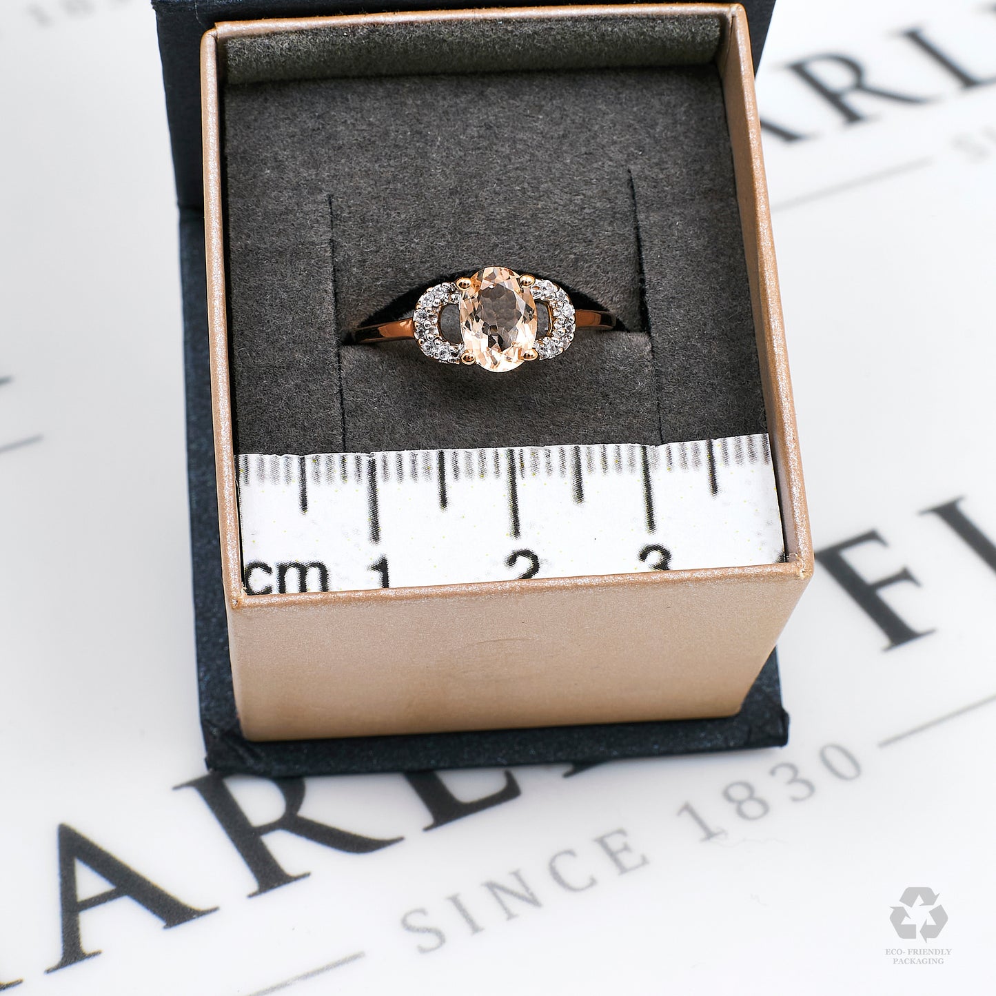 sPre-Owned 9ct Rose Gold Oval Morganite & White Zircon Ring Size N