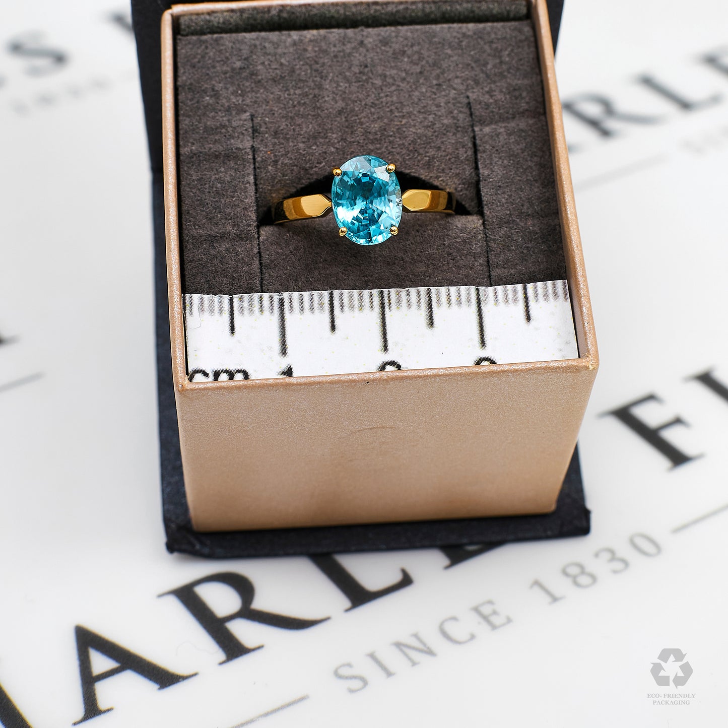 Pre-Owned 9ct Gold Oval Blue Zircon Ring Size N
