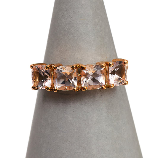 Pre-Owned 9ct Gold 4 Square Morganite Ring Size N