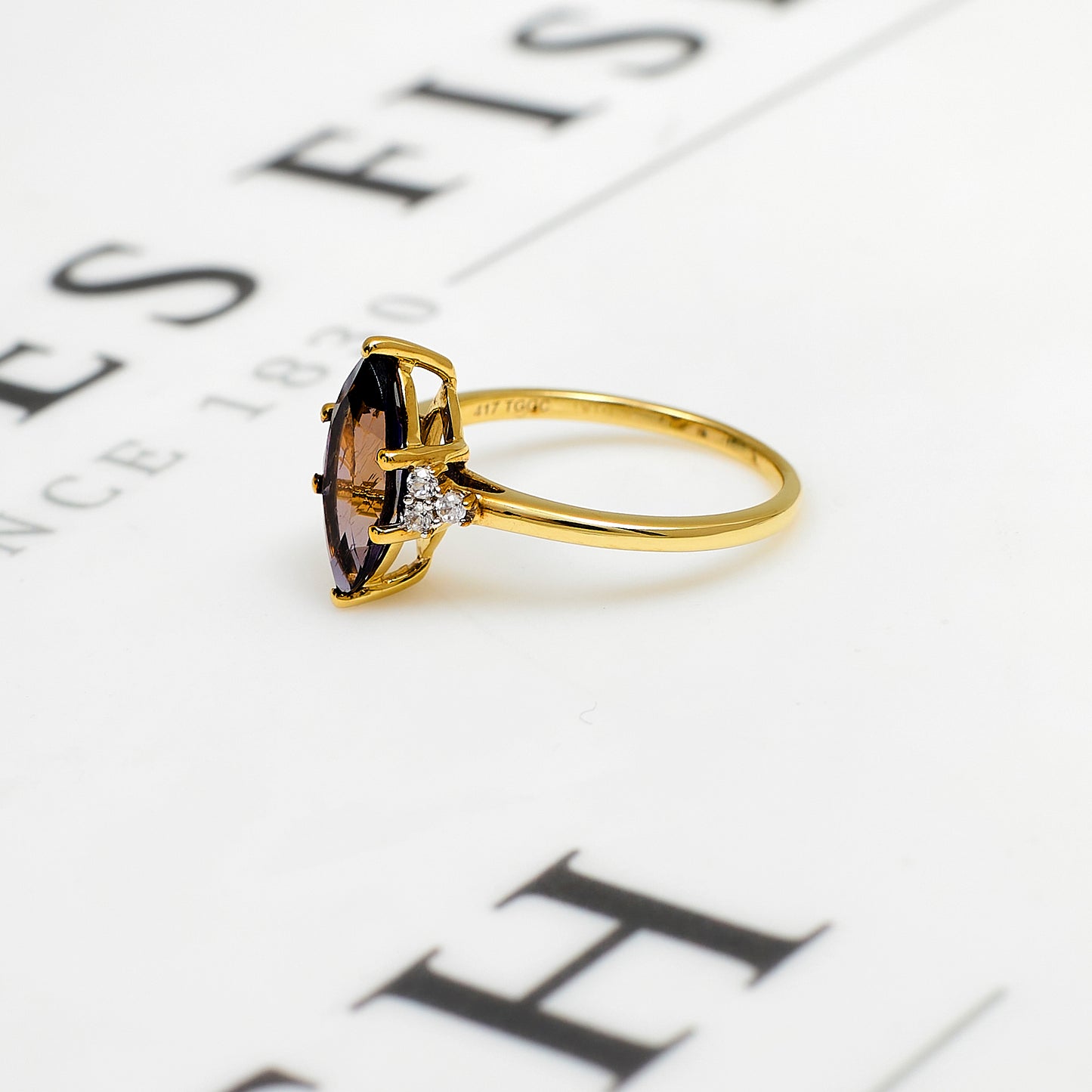 Pre-Owned 9ct Gold Marquise Iolite & White Zircon Ring