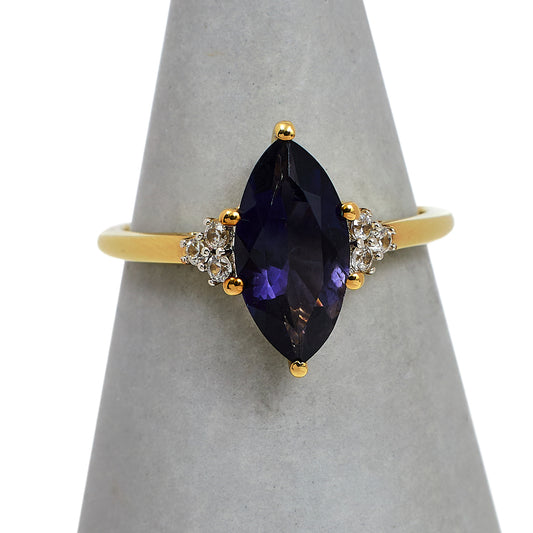 Pre-Owned 9ct Gold Marquise Iolite & White Zircon Ring