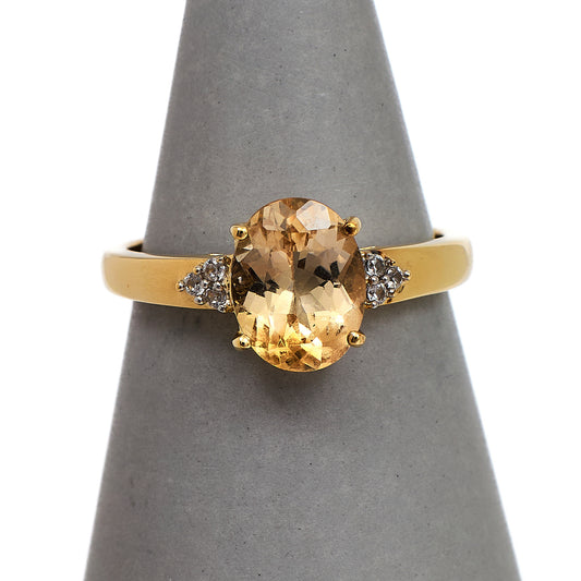Pre-Owned 9ct Gold Oval Danburite & White Zircon Ring Size N