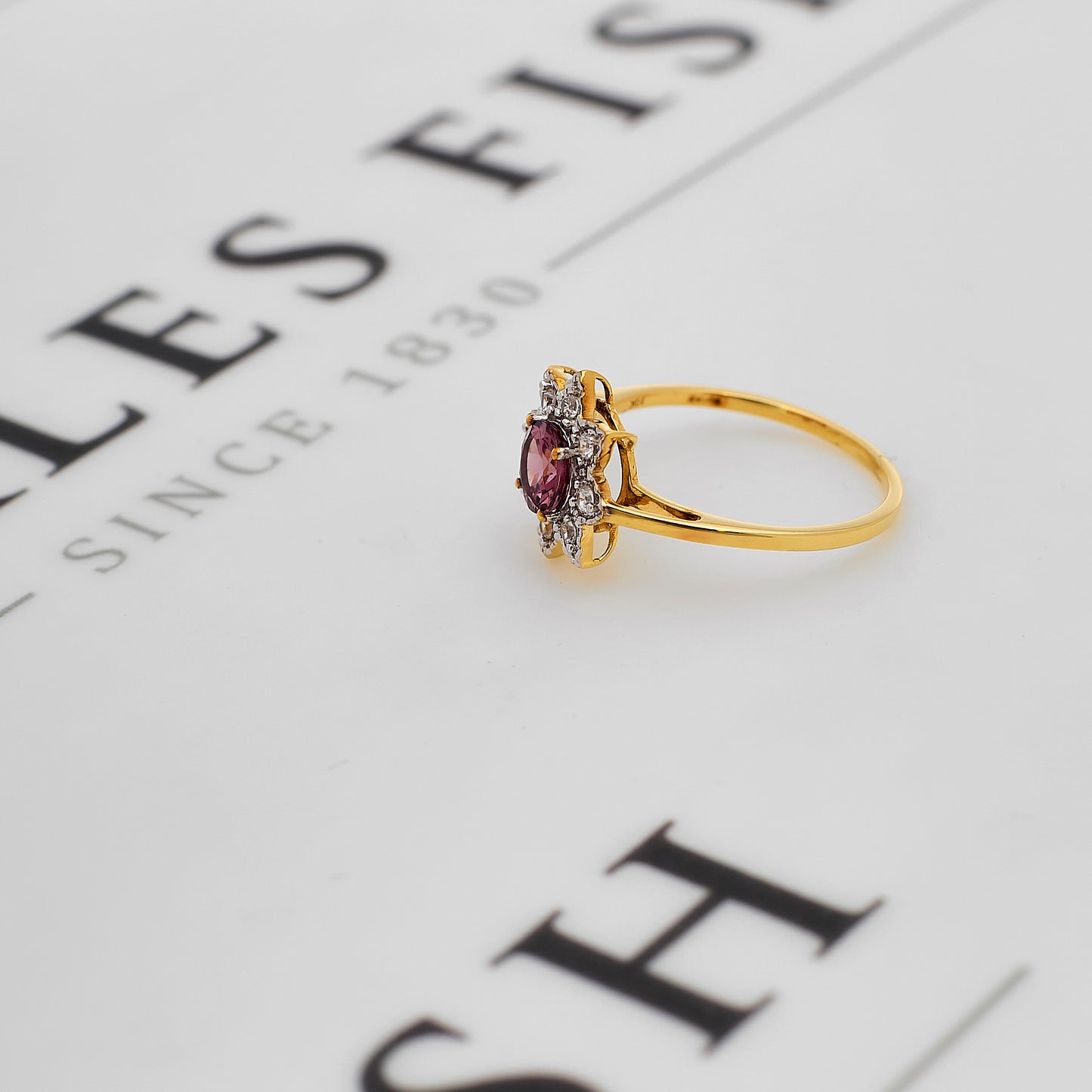Pre-Owned 9ct Gold Garnet & White Zircon Cluster Ring