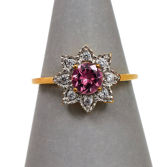 Pre-Owned 9ct Gold Garnet & White Zircon Cluster Ring