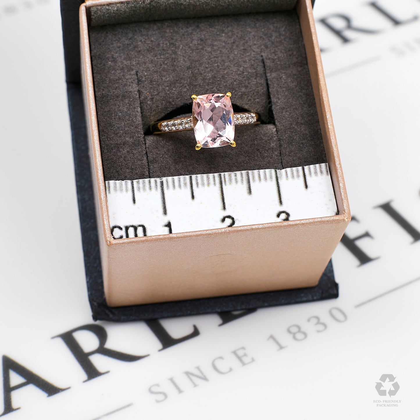 Pre-Owned 9ct Gold Rectangle Morganite & White Zircon Ring