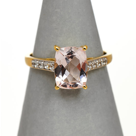Pre-Owned 9ct Gold Rectangle Morganite & White Zircon Ring