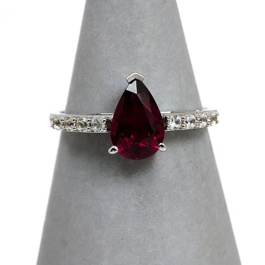 Pre-Owned 9ct White Gold Garnet & Zircon Ring Size N
