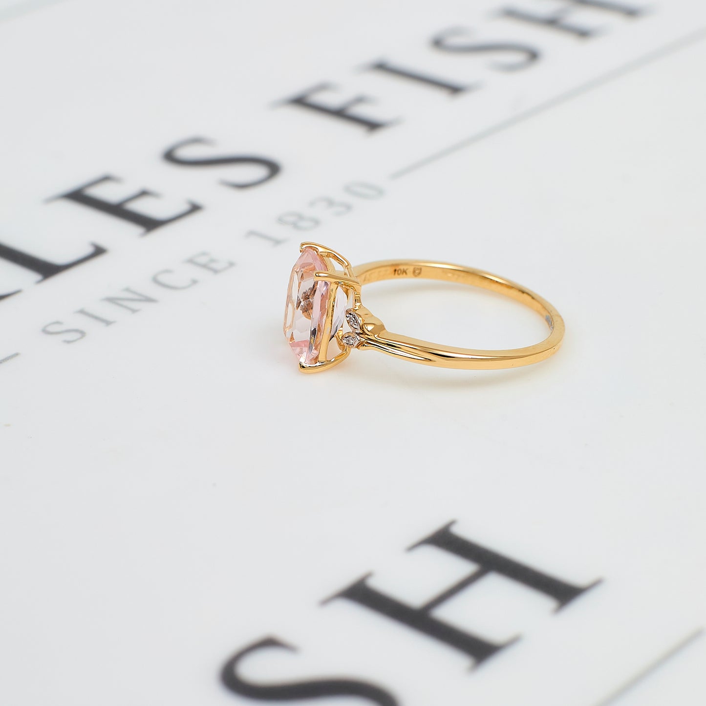 Pre-Owned 9ct Gold Morganite & White Zircon Ring Size N