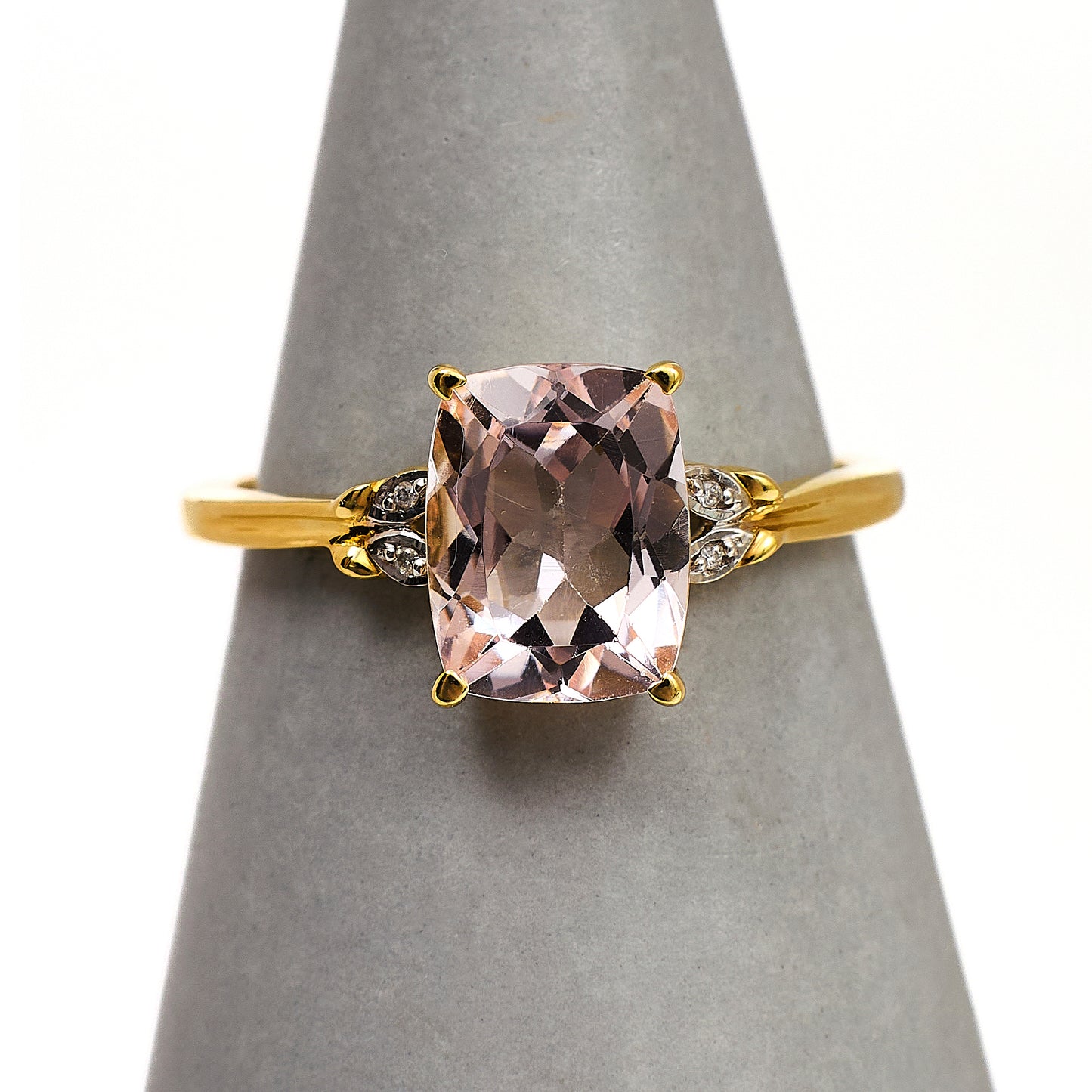 Pre-Owned 9ct Gold Morganite & White Zircon Ring Size N