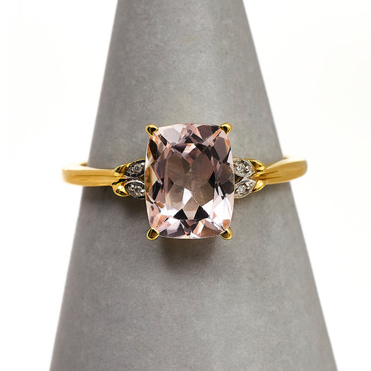 Pre-Owned 9ct Gold Morganite & White Zircon Ring Size N