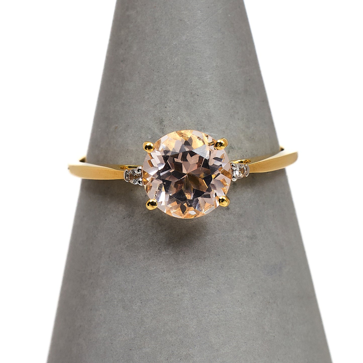 Pre-Owned 9ct Gold Labradorite & 2 White Zircon Ring Size N