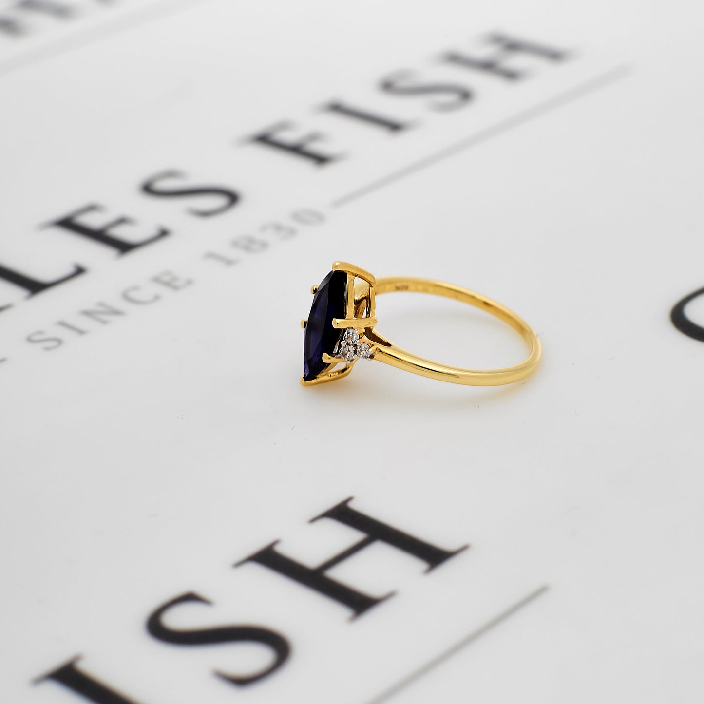 Pre-Owned 9ct Gold Marquise Iolite & White Zircon Ring Size N