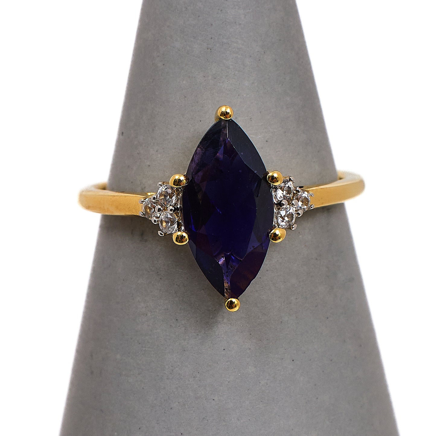 Pre-Owned 9ct Gold Marquise Iolite & White Zircon Ring Size N