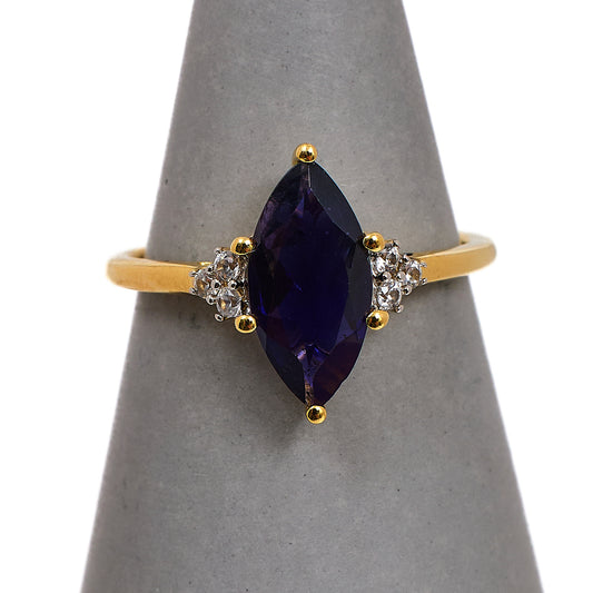 Pre-Owned 9ct Gold Marquise Iolite & White Zircon Ring Size N
