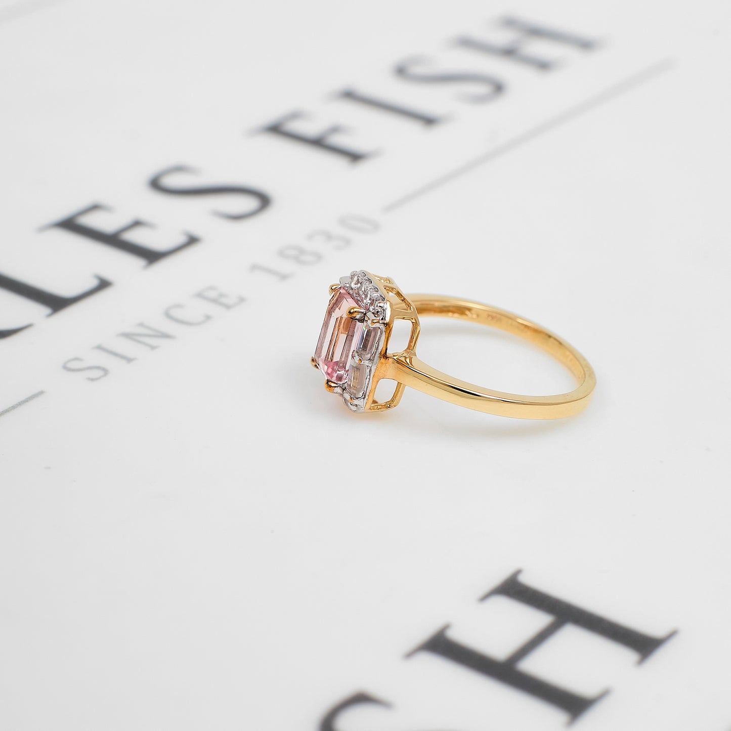 Pre-Owned 9ct Gold Morganite & White Zircon Ring Size N