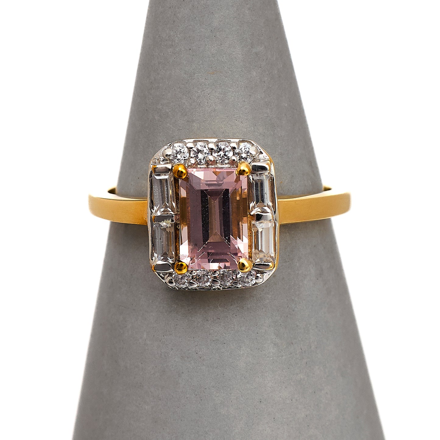 Pre-Owned 9ct Gold Morganite & White Zircon Ring Size N