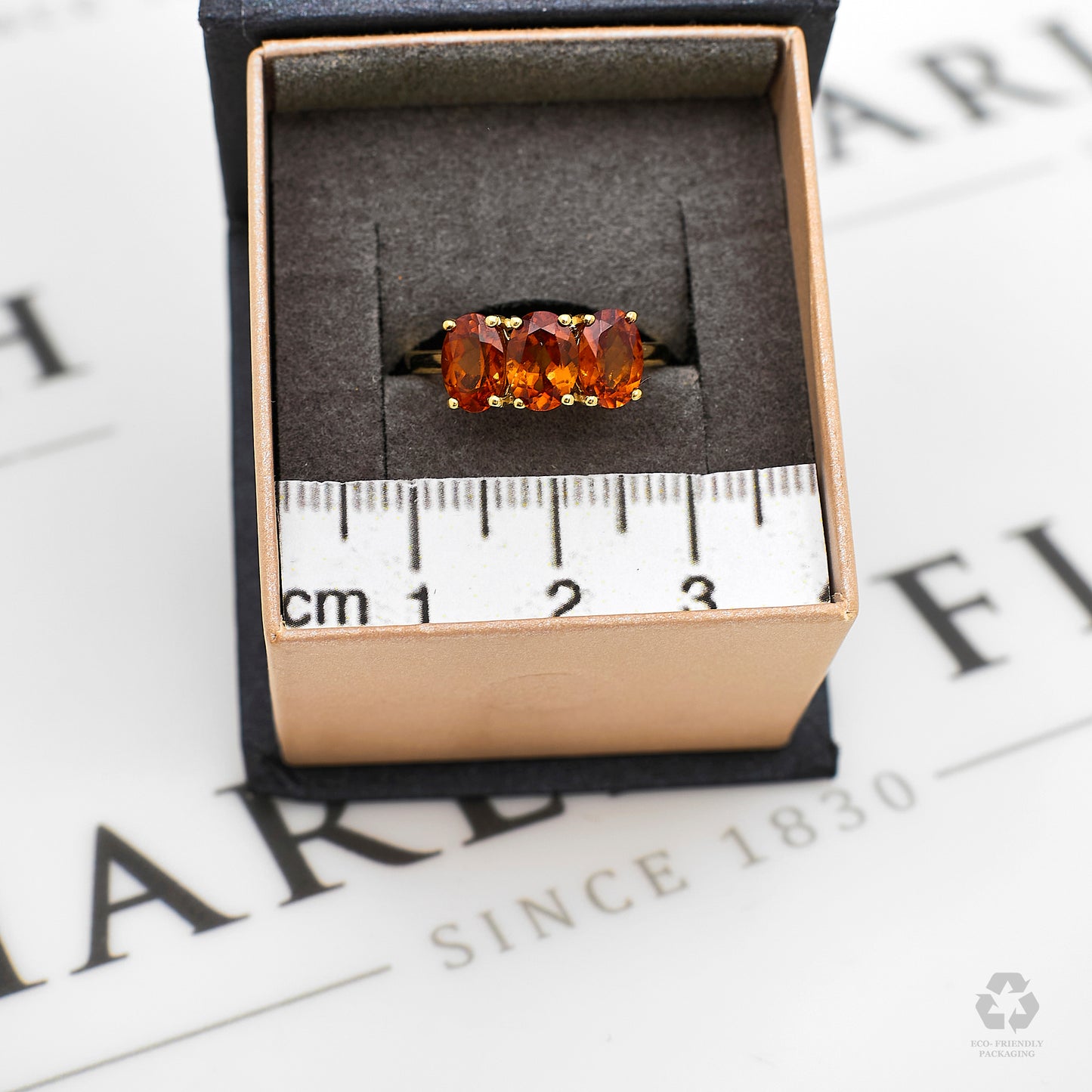 Pre-Owned 9ct Gold 3 Oval Garnet Ring Size N