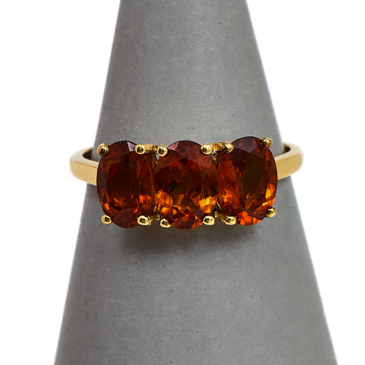 Pre-Owned 9ct Gold 3 Oval Garnet Ring Size N