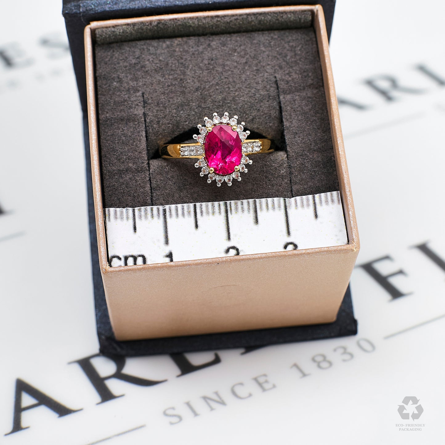 Pre-Owned 9ct Gold Oval Pink Tourmaline White Zircon Ring