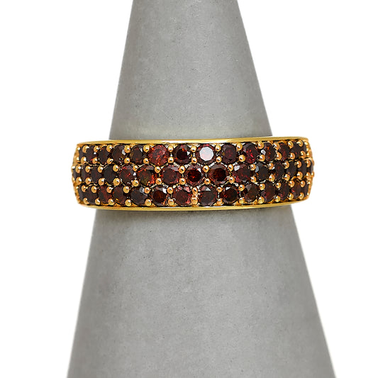 Pre-Owned 9ct Gold 43 Red Treated Diamonds Row Ring Size N