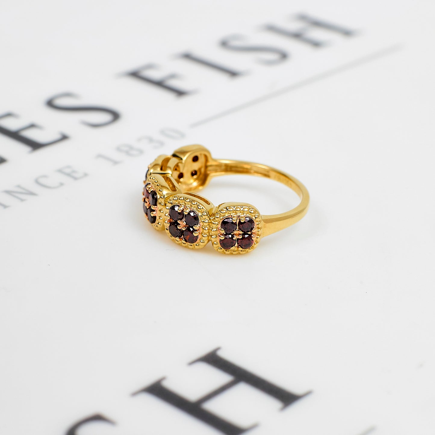 Pre-Owned 9ct Gold Red Treated Diamond 5 Cluster Ring Size N