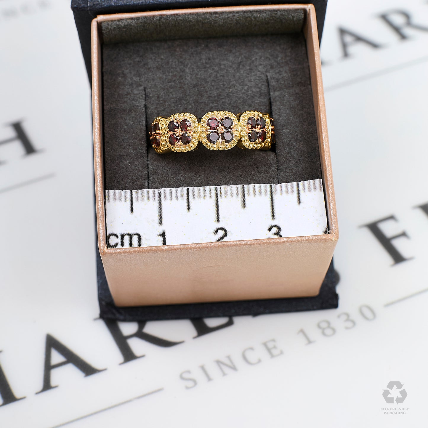 Pre-Owned 9ct Gold Red Treated Diamond 5 Cluster Ring Size N