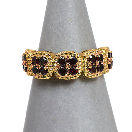Pre-Owned 9ct Gold Red Treated Diamond 5 Cluster Ring Size N