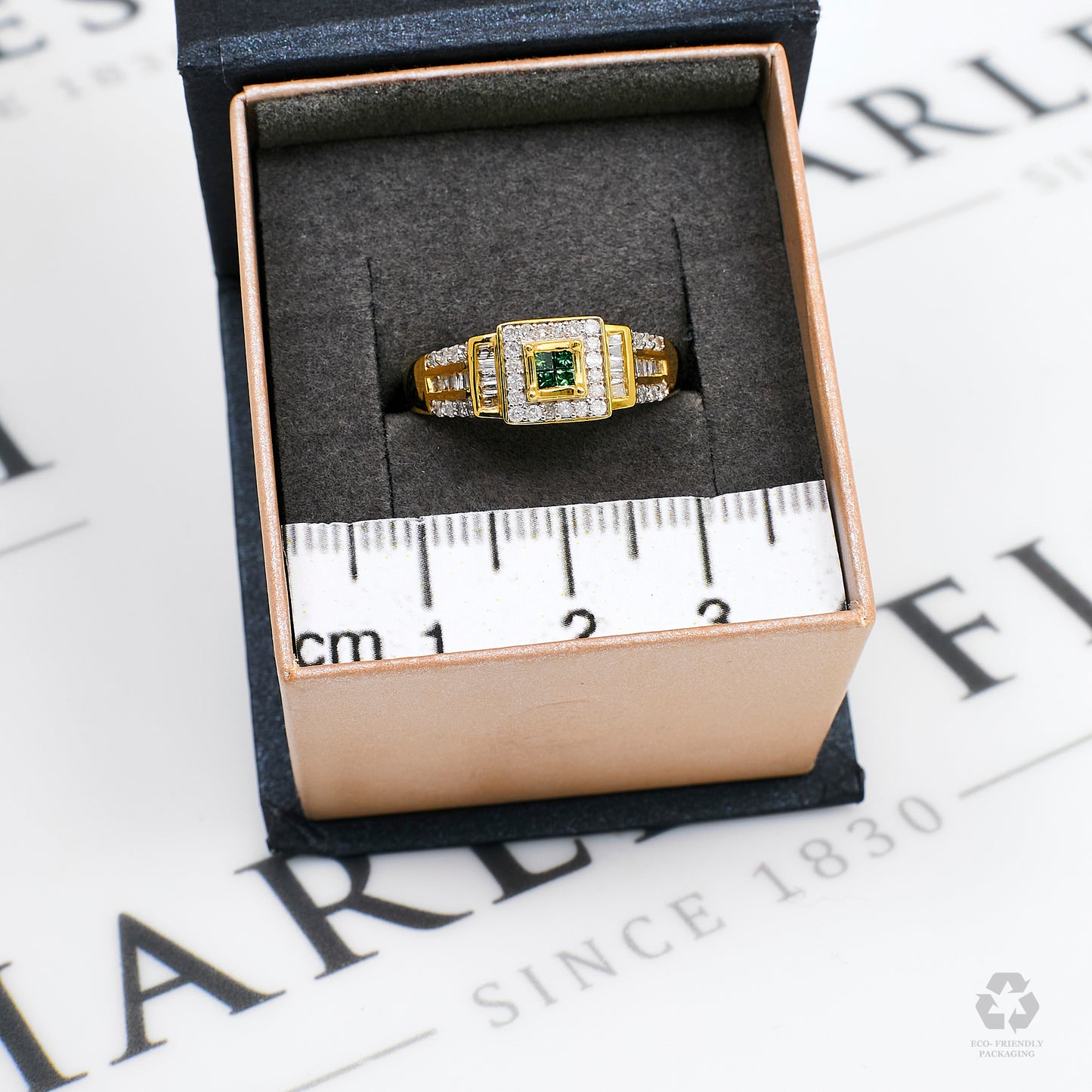 Pre-Owned 9ct Gold Green Treated & White Diamond Ring Size N