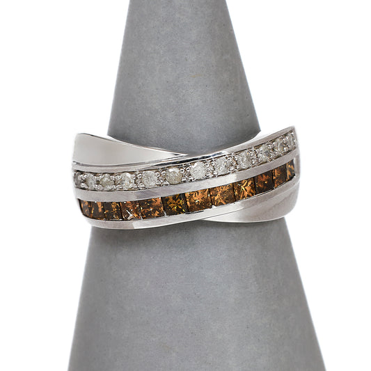Pre-Owned 9ct White Gold Diamond Crossover Ring Size N