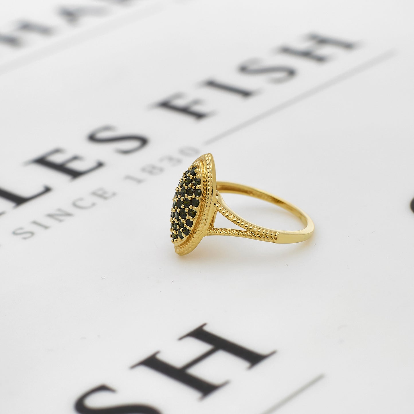 Pre-Owned 9ct Gold Green Treated Diamond Marquise Shape Ring