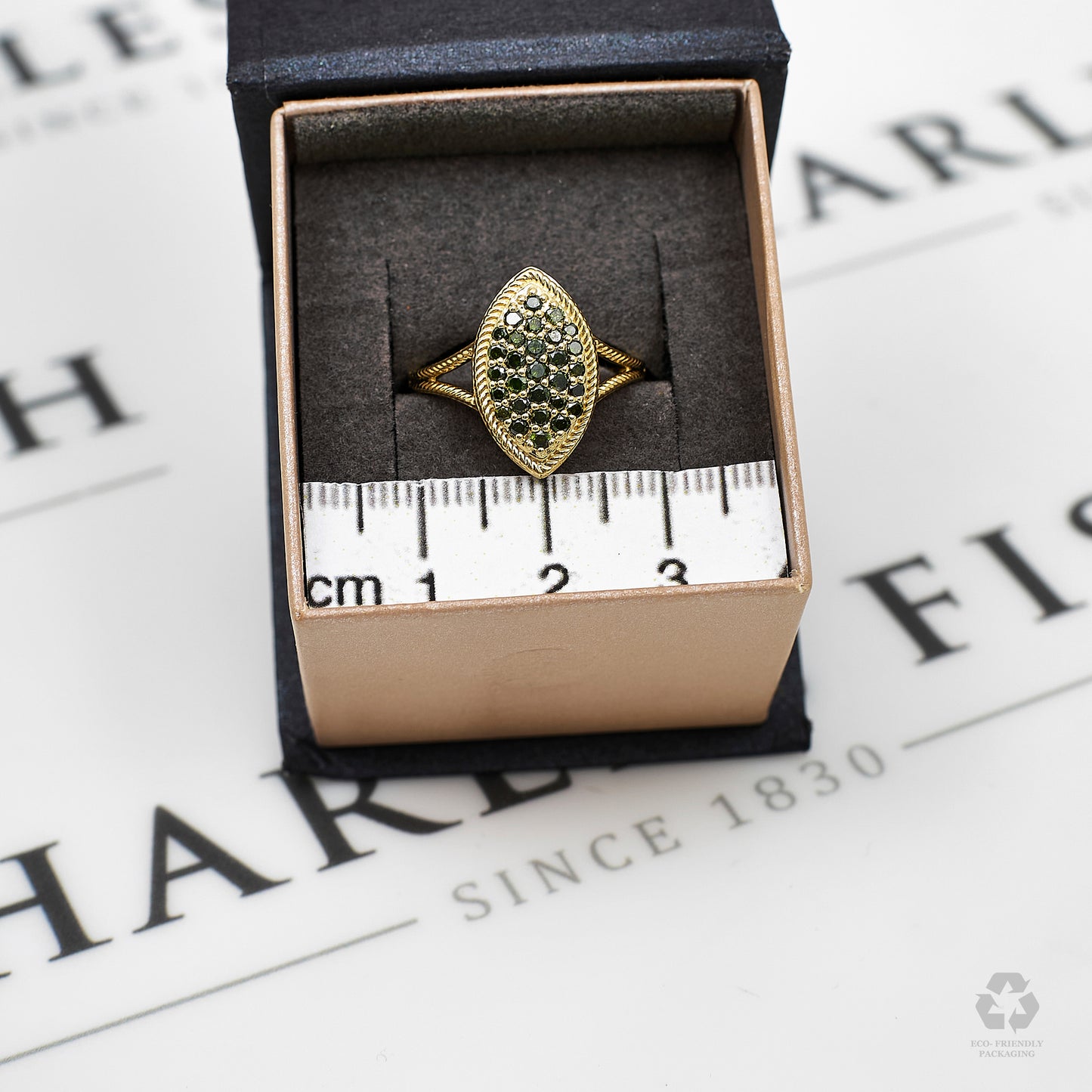 Pre-Owned 9ct Gold Green Treated Diamond Marquise Shape Ring