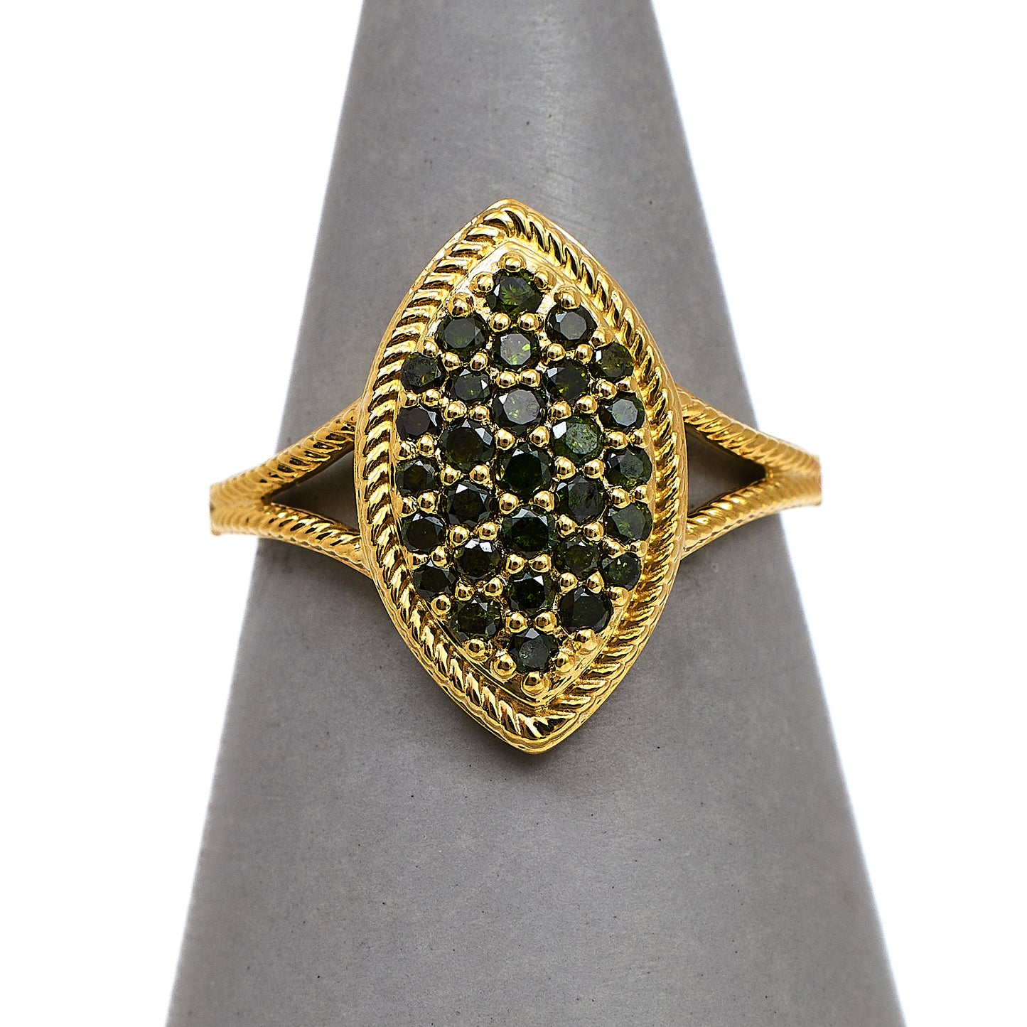 Pre-Owned 9ct Gold Green Treated Diamond Marquise Shape Ring