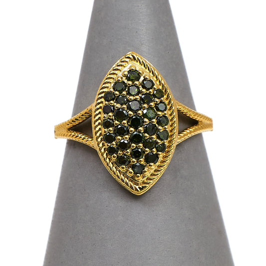 Pre-Owned 9ct Gold Green Treated Diamond Marquise Shape Ring