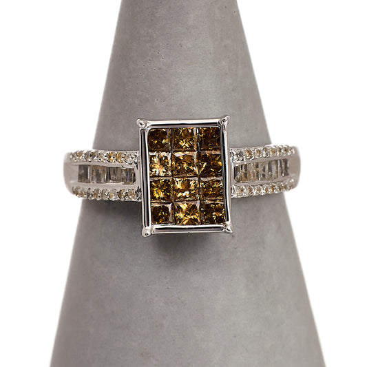 Pre-Owned 9ct White Gold Square Multi Diamond Ring Size N