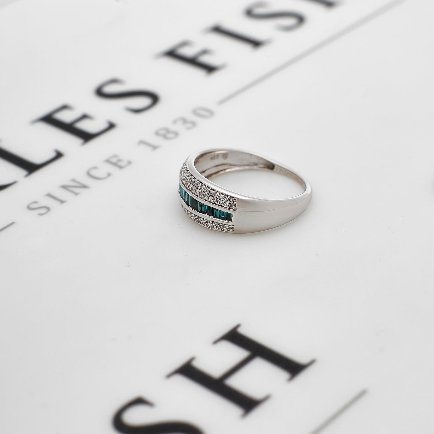 Pre-Owned 9ct White Gold Blue Treated & White Diamond Ring