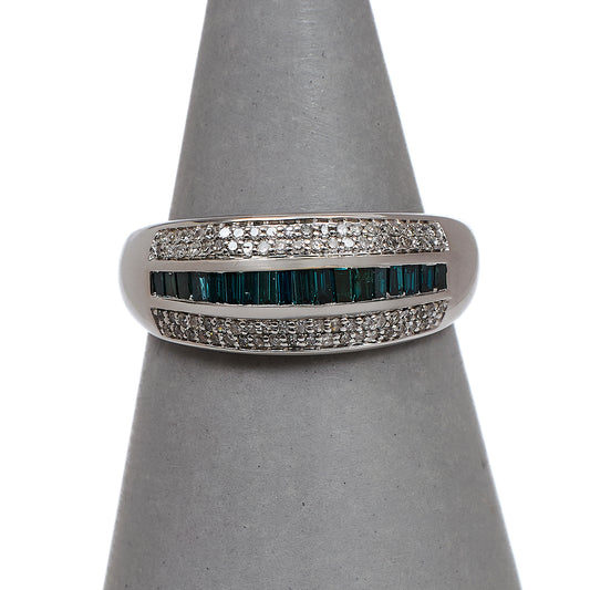 Pre-Owned 9ct White Gold Blue Treated & White Diamond Ring