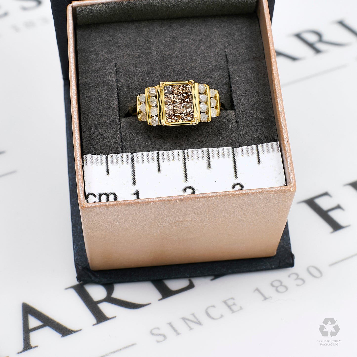 Pre-Owned 9ct Gold Brown & White Diamond Ring Size N