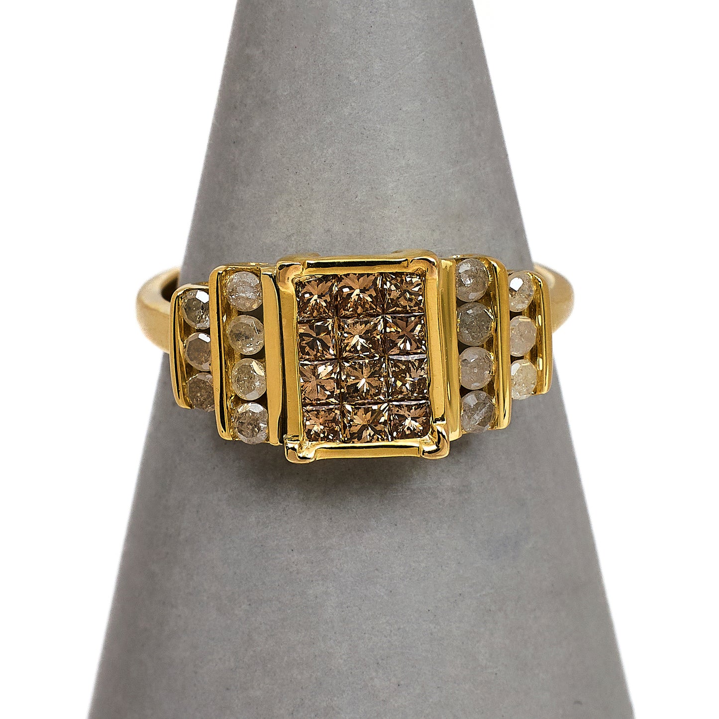 Pre-Owned 9ct Gold Brown & White Diamond Ring Size N