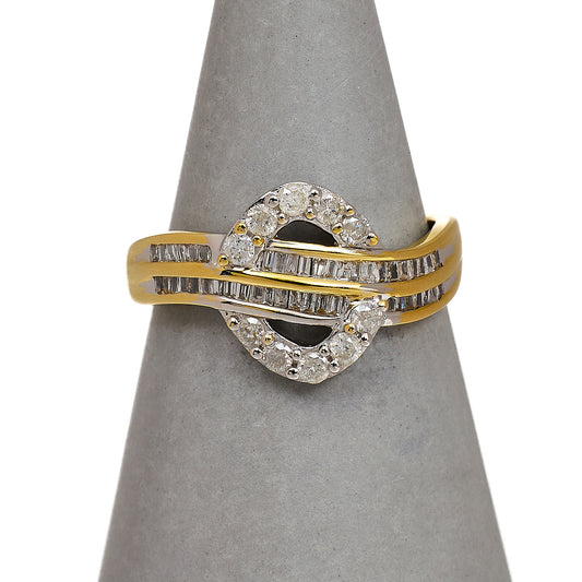 Pre-Owned 9ct Gold Diamond Wave & Circle Ring Size N