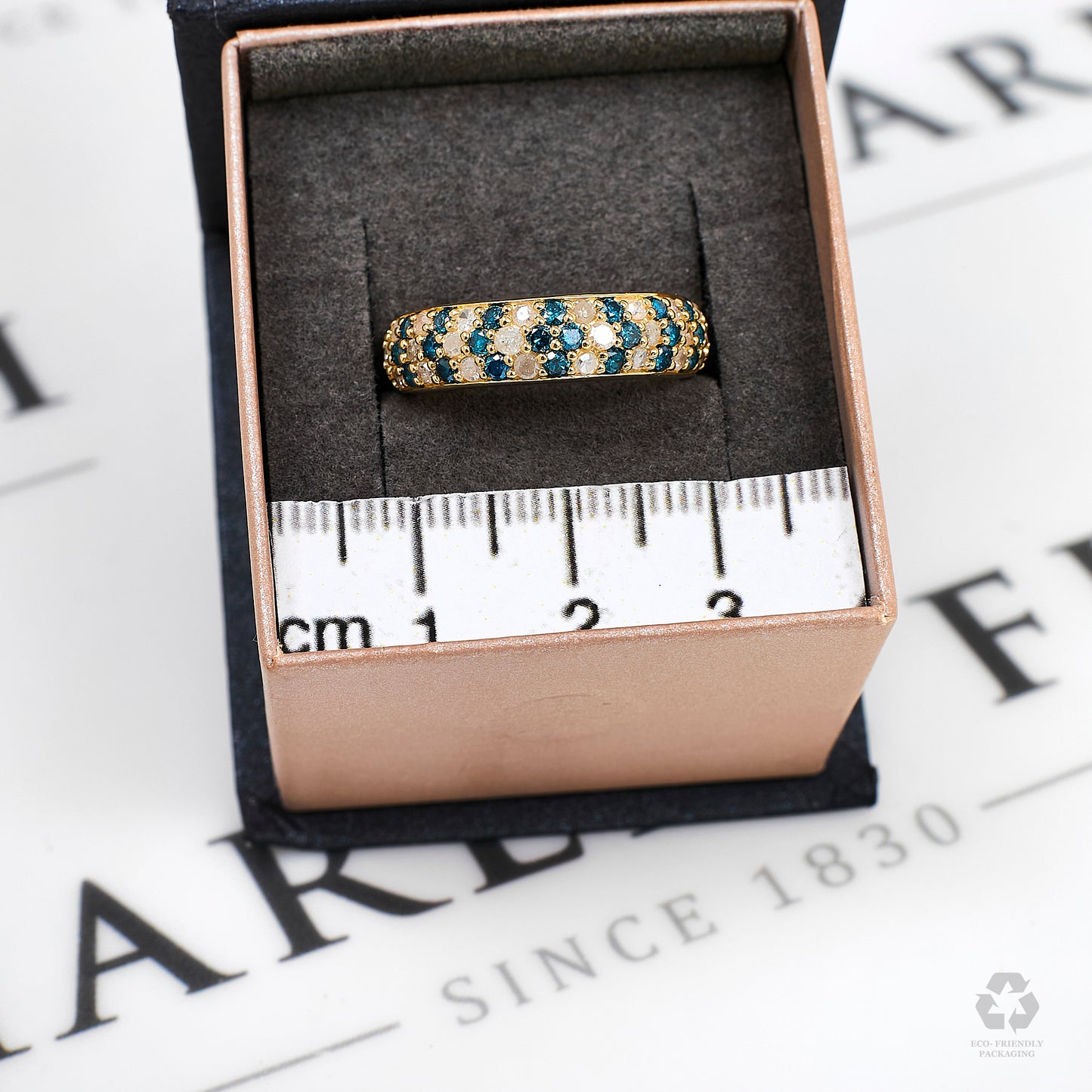 Pre-Owned 9ct Gold Blue Treated Diamond & White Diamond Ring