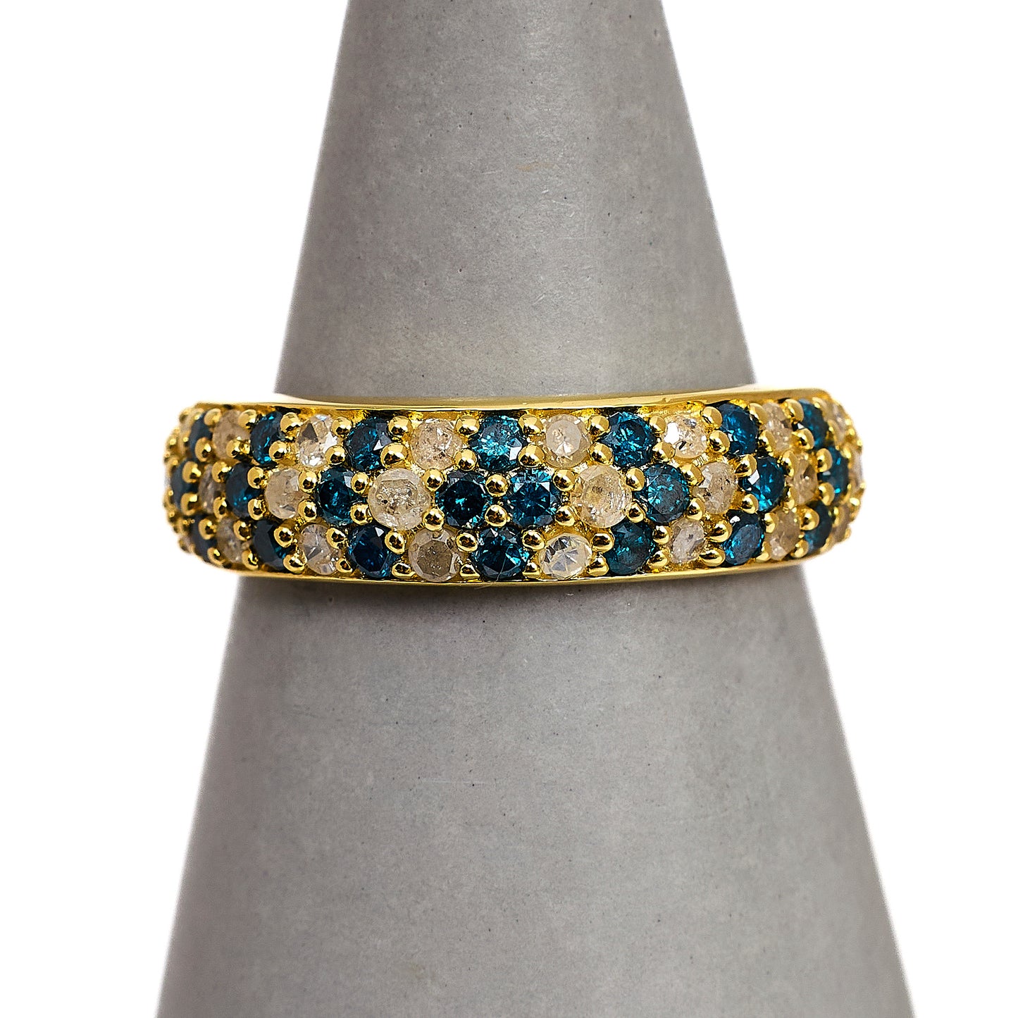 Pre-Owned 9ct Gold Blue Treated Diamond & White Diamond Ring
