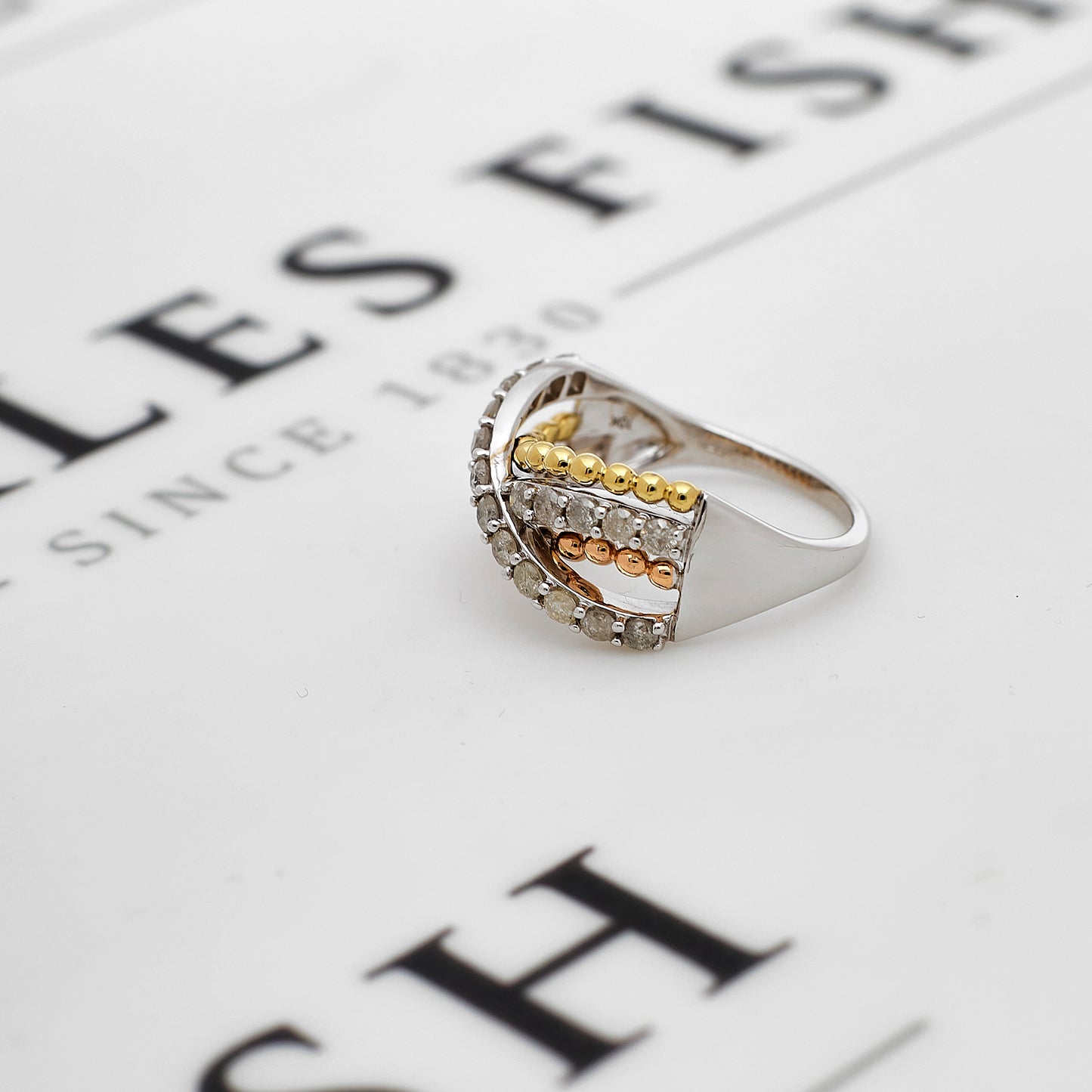 Pre-Owned 9ct Gold Tricolor Diamond X Design Ring Size N