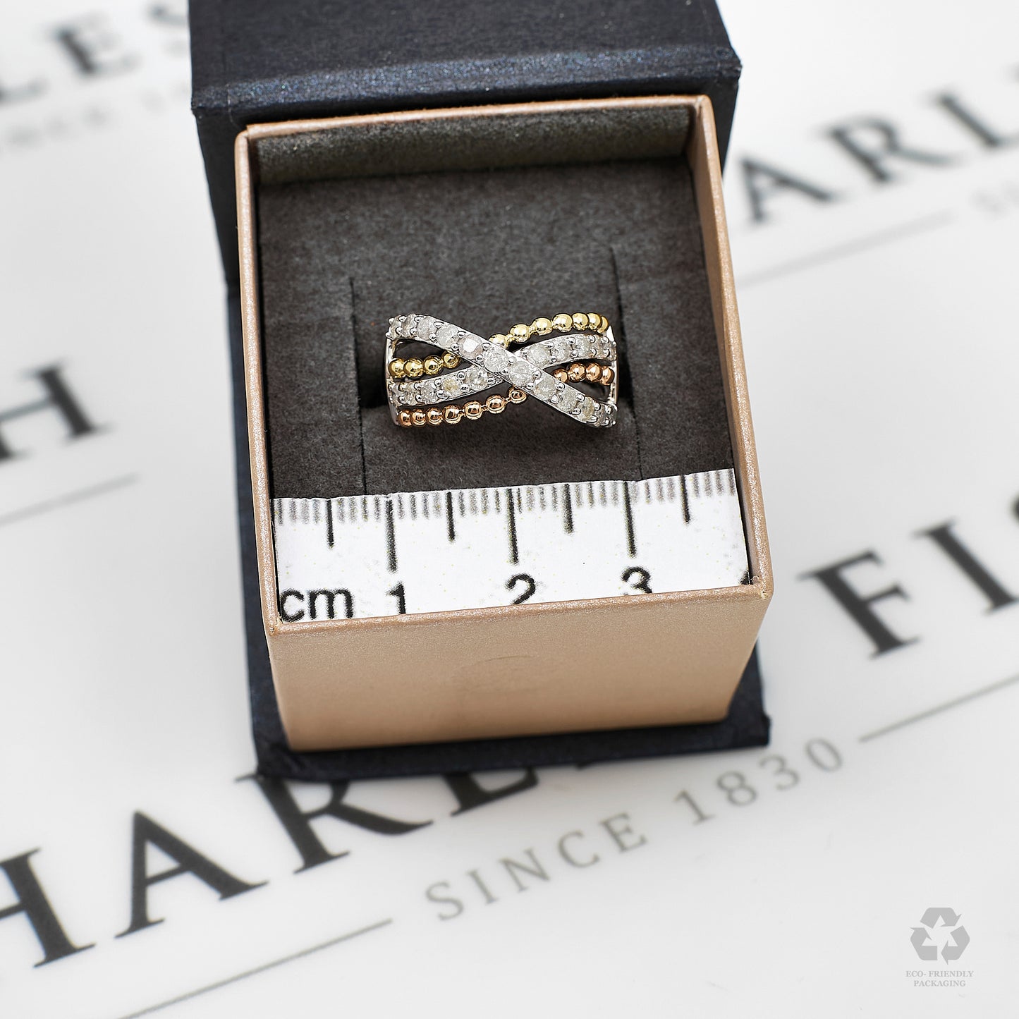 Pre-Owned 9ct Gold Tricolor Diamond X Design Ring Size N