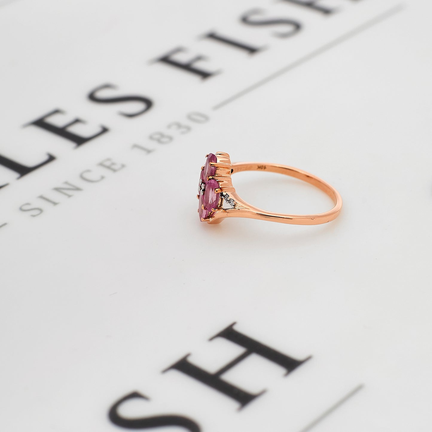 Pre-Owned 9ct Gold 4 Oval Garnet & 5 Diamond Ring Size N
