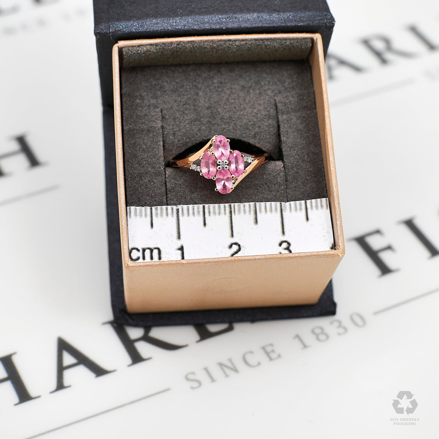 Pre-Owned 9ct Gold 4 Oval Garnet & 5 Diamond Ring Size N