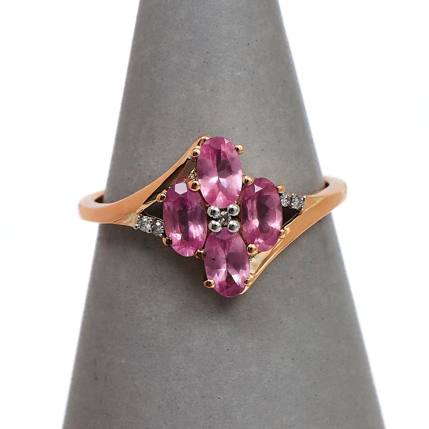 Pre-Owned 9ct Gold 4 Oval Garnet & 5 Diamond Ring Size N
